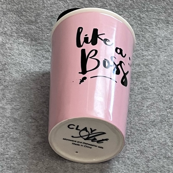 Clay Art Travel Tumbler Mug Like A Boss Pink White 9 Oz Latte Ceramic with Lid - Picture 7 of 13